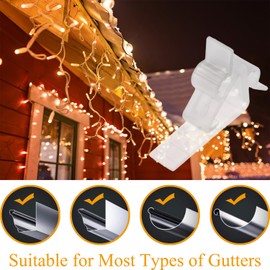 Christmas Light Clip Outdoor Gutter Hook 100 Pieces Holiday Hanger Hooks Weatherproof Plastic Mini Clips for Festival Xmas Decoration String Lights (Translucent)