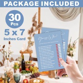 30 Guess Who Game Cards For Baby Shower - Minimalism Blue Double-Sided Fill In Advice Cards For Baby Announcement, Gender Reveal, New Parents-To-Be Party Favor & Supplies - B12