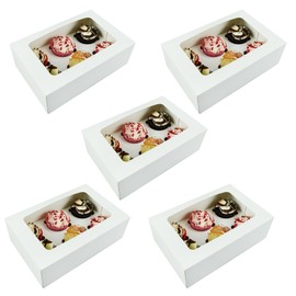 Albert Austin Cupcake Box Hold 6 Standard Cupcakes Food Grade Cupcake Containers with Clear Window Easy to Assemble Cupcake Holders Bakery Carrier Boxes for Cupcakes Muffins and Pastries (5 X 6)