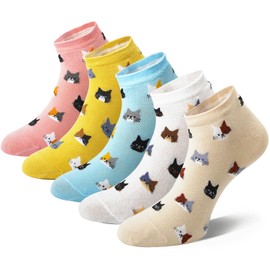 MESU Womens Ankle Socks Cotton No Show Socks Casual Low Cut Socks 5Pcs1 Cats