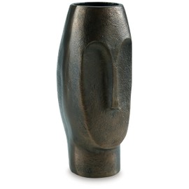 Signature Design by Ashley Elanman Contemporary Indoor 11" Cast Aluminum Tabletop Vase with Wide Mouth, Gray & Dark Brown