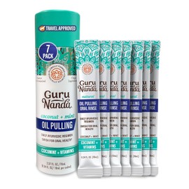 GuruNanda Oil Pulling Travel Sachets (Pack of 7) - 100% Pure Blend of Coconut & 7 Essential Oils with Vitamins - Supports Fresh Breath & Oral Health