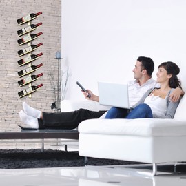 Metal Wine Rack Wall Mounted, Wall Wine Bottle Holder Display, Bar Shelves for Liquor Bottles, Wine Bottle Storage Organizer for Kitchen, Pantry, Dining Room, Bar, Wine Cellar, 8 Bottles, Gold