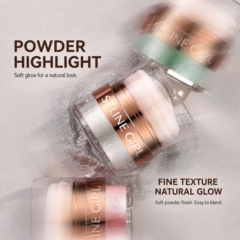 Qwesure Xixi Highlighter Powder with Powder Puff, Loose Shimmer Powder