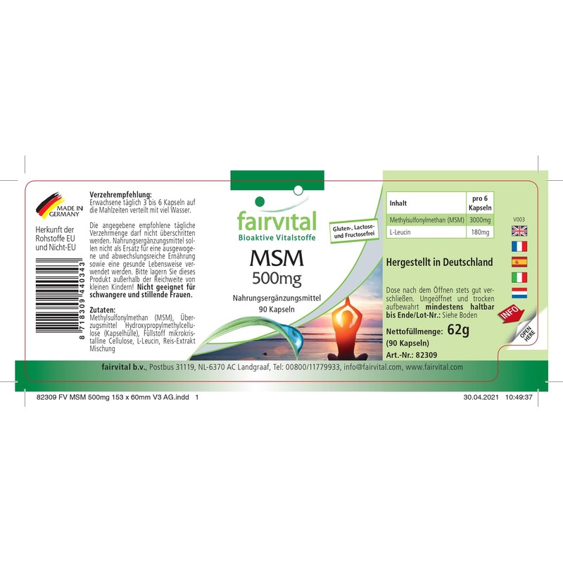 Fairvital MSM Capsules 500 mg – High Dose – Vegan