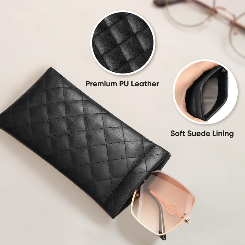 Fintie Eyeglasses Pouch with Cleaning Cloth, Portable Squeeze Top Vegan