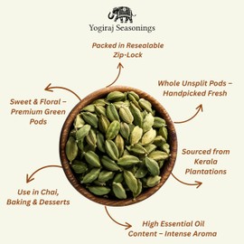 Yogiraj Seasonings Green Cardamom Pods (3.5 oz) - All Natural, Finest Indian Origin, Vegan, Non-GMO, Resealable Pack