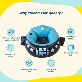 Qadory Inflatable Gaming Chair for Kids – Supports Up to 300 lbs, Includes Air Pump, Cup Holder, 2 Pockets – Durable Gaming Bean Bag Seat, Comfy Kid Bean Bag Chair & Top Bean Bag Chairs for Kids