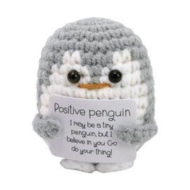 Cute Positive Funny Penguin Wool Knitting Doll, Mini Pocket Hug Penguin Doll with Positive Card Crochet Encourage Penguin Creative Plush Emotional Gifts for Adult Lovers Birthday Thanksgiving