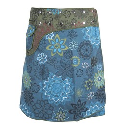 Vishes - Alternative Clothing - Women's Wrapper Wrap Skirt Colourful Printed Embroidered with Flowers Side Bag, turquoise-green