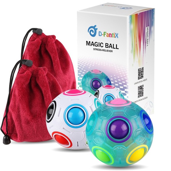 D-FantiX Rainbow Puzzle Ball Cube Magic Rainbow Ball Puzzle Bundle Stress Fidget Ball Brain Teasers Games Fidget Toys for Kids Set of 2