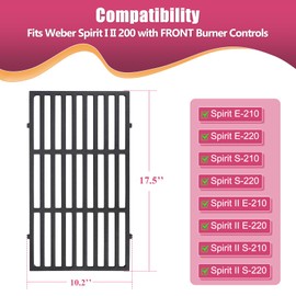 SearCook 17.5 Inches Cast Iron Grill Grates Replacement 7637 for Weber Spirit I II 200 Series, Spirit E210 E220 S210 S220 Gas Grills (with Front Control Knobs), Grill Grates Parts for Weber Spirit 200