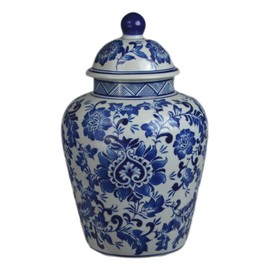 Festcool 12.5" Blue and White Porcelain Floral Temple Ginger Jar Vase, China Qing Style (Blue)