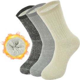 BomKinta Wool Socks for Women - Merino Warm Boot Hiking Socks - Thermal Crew Socks for Winter Outdoor Working 3 Pairs Black Light Gray Beige Size 5-11