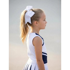 16PCS Cheer Bows for Girls,6 Inch Grosgrain Ribbon Ponytail Holders, Handmade Cheerleading Hair Accessories for Teens & Girls Sports Teams, Perfect for Holidays & Parties (White)