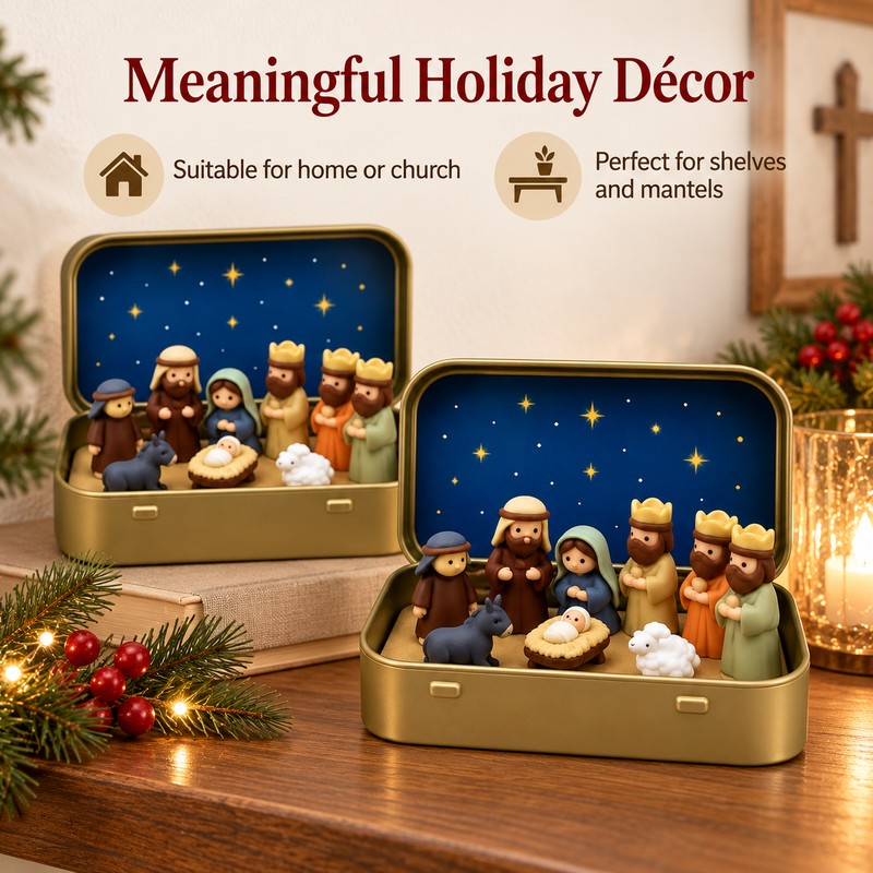 Mini Christmas Nativity Scene Set for Holiday Home Decor –