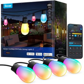 Govee Outdoor S14 Bulb String Lights 2, 48ft Smart RGBIC Warm White Patio Lights with 15 LED Bulbs, 111 Scene Modes for Outdoor Decor, Works with Alexa, Google, Matter, APP Control, IP66 Waterproof