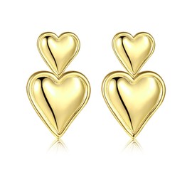 VLAMU Chunky Gold Heart Earrings for Women, Gold Stud Earrings for Women Gold Heart Shaped Statement Summer Jewelry Trendy Fashion Chunky Gold Jewelry Gifts (Heart gold), large