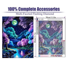 Ammklfh Moon Diamond Art Kits for Adults Beginners, 5D DIY Forest Landscape Diamond Painting Kits Full Round Drill,Paint by Diamonds Dot Gem Art Crystal Easy,Home Wall Decor 12x16 Inch