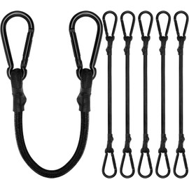 Rugtol Bungee Cords with Hooks, 12 Inch Long Heavy Duty Bungee Cords with Carabiner Clip Outdoor, 1/3 Inch Black Extra Strong Elastic Rope with Carabiner Hooks for Camping, Tarps, Bike, Tent, 6 Pack