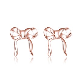 SLUYNZ 925 Sterling Silver Small Bow Stud Earrings for Women Teens Bow Ribbon Earrings Stud Bowknot Earrings (C-ROSE GOLD)