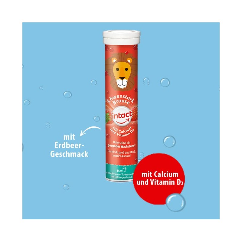 intact Löwenstark Effervescent (15 Pieces) with Strawberry Flavour, Effervescent Tablets