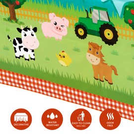 WERNNSAI Farm Animal Party Tablecloth - 54" x 108" Disposable Plastic Table Cover Farm Theme Party Supplies for Picnics Baby Shower Kids Boys Girls Birthday Party Decorations