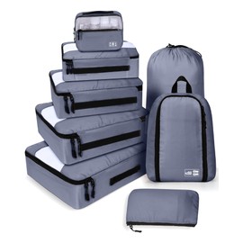 MURISE Koffer Organizer 8 Stück, Packing Cubes für Urlaub und Reisen, Packwürfel Packtaschen für Koffer, mit Schuhtasche Kosmetiktasche, Ordnungssystem, Travel Essentials, Grau