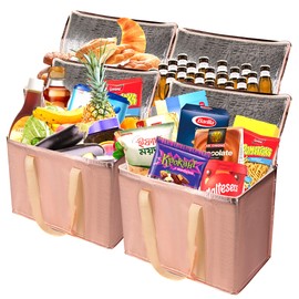 Insulated Grocery Bags for Food Transport, Thermal Bag for Hot Cold Meal, Cooler Bag for Shopping, Delivery, 4 Pack Large, Gold