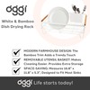 Oggi Large Dish Drying Rack - White & Bamboo Dish