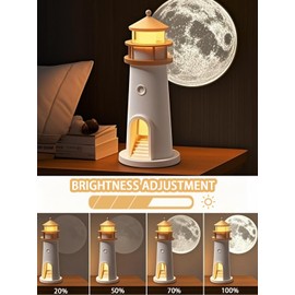 Moon Lamp Projector with Remote Control - Lighthouse Night Light for Kids, 2400mAh Rechargeable Moon Light, 4 Brightness Levels & Timer, Galaxy Projector for Bedroom Decor, Christmas Gifts (2 Pack)