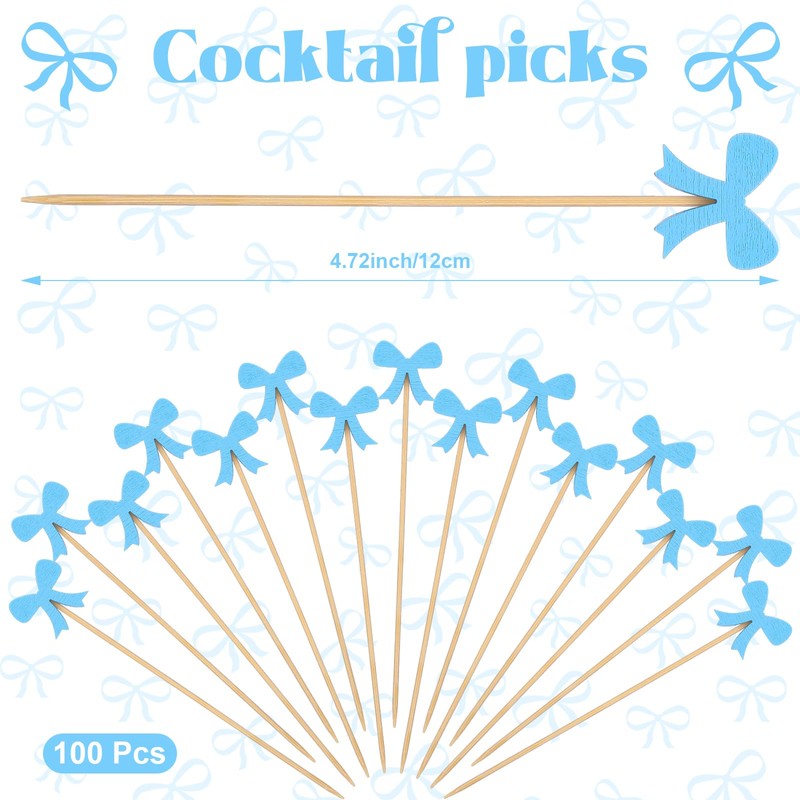 Tioncy 100 Pcs Bow Cocktail Picks Swizzle Stick Toothpicks 4.72