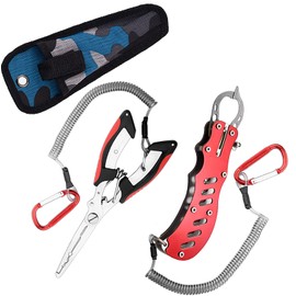 Sakurahana Direct Shipping 3rd Generation Lures Pliers, Set of 2, Fishing Pliers with Lock, Stainless Steel Fish Grip, Rust Resistant, One Hand Operated, Fish Grab, Hook Removal, Line Cutter, Safety Rope and Storage Case Included, Multifunctional Fishing