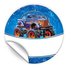 48 Stickers "Monster Truck" for Gift Wrapping / Stickers for Packaging of Party Bags / Children's Birthday Party Decoration