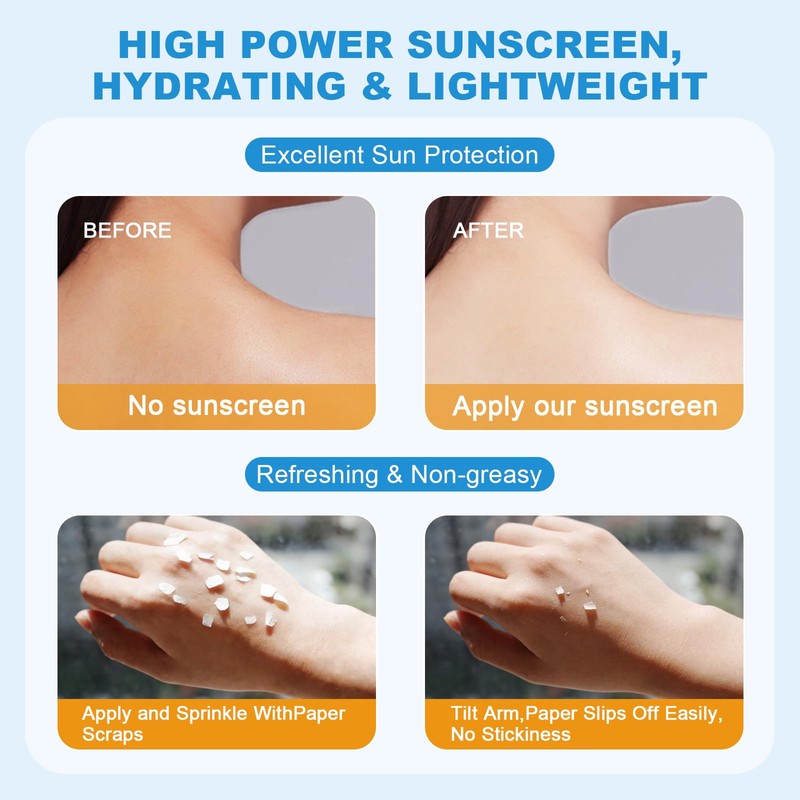 60PCS Travel Size Sunscreen SPF50+ PA+++ - Lightweight & Non-Greasy
