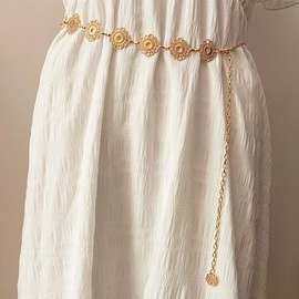 Heyjoin Waist Chain for Women Metal Link Chain Belt Belly Chain for Dress Jeans (Flower Gold 0216 XL)