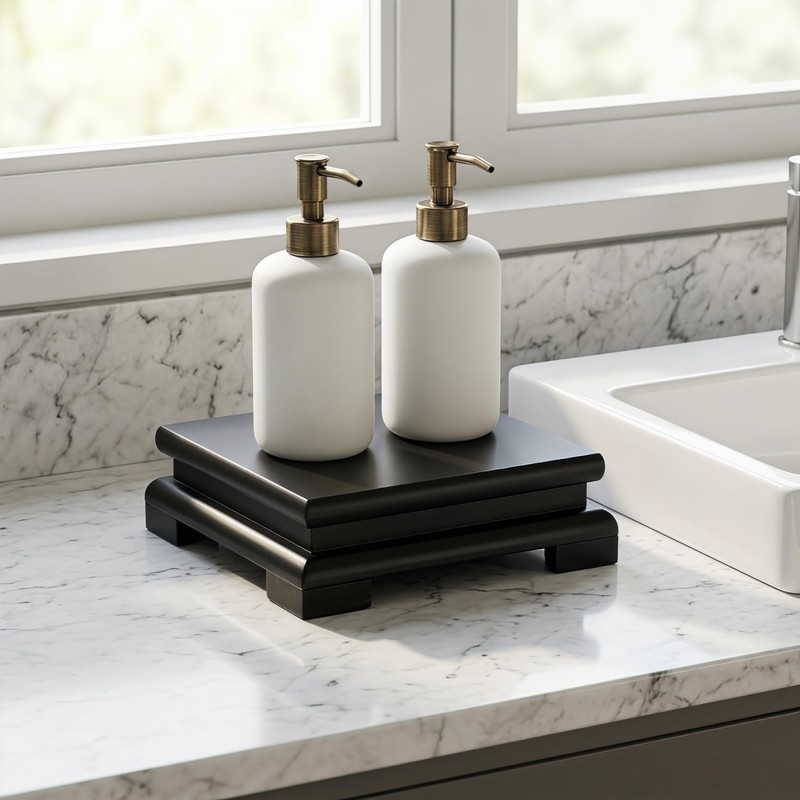 Tofficu 5.9" Black Wood Riser for Decor, Square Bathroom Counter