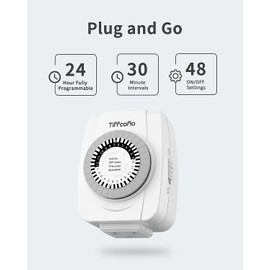 TiFFCOFiO Indoor Mechanical Outlet Timer, 3 Prong Timers for Electrical Outlets, 24-Hour Programmable Plug in Light Timer, ETL Listed (1 Pack)