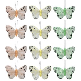 Decorative Butterflies with Metal Wire for Inserting and Tying for Colourful Decoration Table Decoration Flower Arrangement Flower Wreath (8.5 x 6 cm, Yellow/Green/Orange)