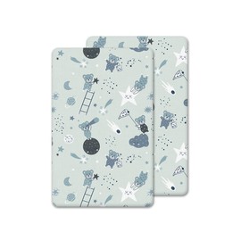2 Pcs Crib Fitted Sheets (50x90 cm) - Made from 100% Cotton - Antiallergic, Soft, Comfy, Breathable Crib Sheets (Grey Moon & Bear, 50x90 cm)