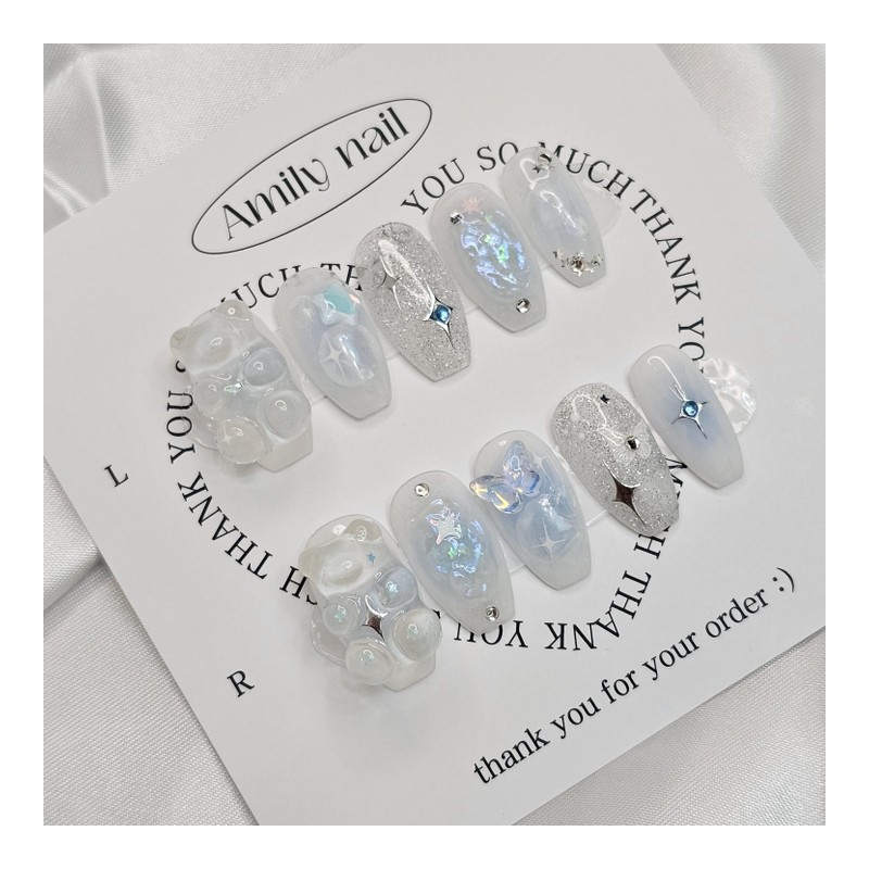 Blue Twinkle [Handmade Nail Tips] Emily Nail - Short Oval