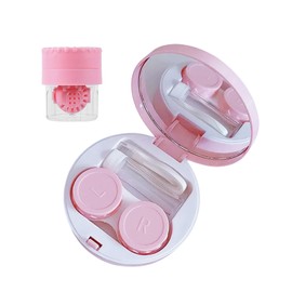 YKuzLx Contact Lens Case with Cleaner Washer,Contact Case with Mirror Tweezers Remover Tool Solution Bottle for Travel (Pink)