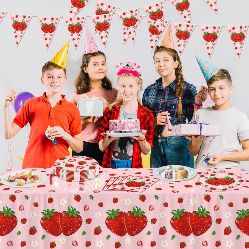 FVEOCR 120PCS Strawberry Theme Tableware Set Strawberry Birthday Party Supplies