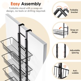 LUXEAR Over the Door Pantry Organizer, 6-Tier Adjustable Over the Door Hanging Spice Rack, No-Assembly Foldable Metal Over the Door Organizer for Kitchen, Home, Laundry Room, Bathroom