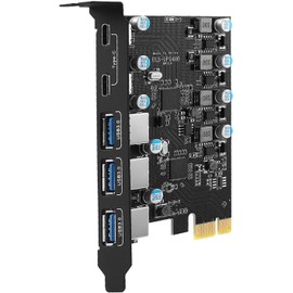 USB PCIe Card 5 Ports Power Delivery USB 3.0 5Gbps PCI Express Expansion Card (3 Type A and 2 Type-C Ports) Fast Charging for Desktop PC