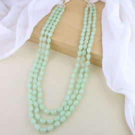 I Jewels Mens 3 Layered Gold Plated Indian Wedding Bollywood Dulha Moti Mala With Beaded Maharaja Haar/Groom Necklace (Mlp46Min) Mint