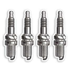 4 x 10cm Tall Car Engine Spark Plug Vinyl Stickers - Petrol Head Dad Sticker #70036