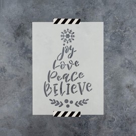 Joy Love Peace Believe Snowflake Laurel Stencil - Reusable Stencils for Painting - Create DIY Joy Love Peace Believe Snowflake Laurel Home Decor