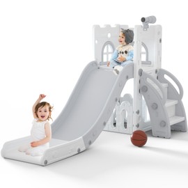 MOCUTEEN 6 in 1 Toddler Slide,Baby Playset for Indoor Outdoor Playground with Basketball Hoop,Storage and Telescope,Climbing Toys for Toddler Playground Playset