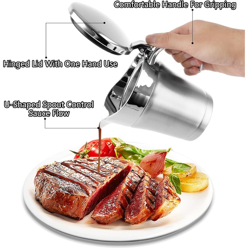 Stainless-Steel Double Insulated Gravy Boat - Sauce Jug with Hinged